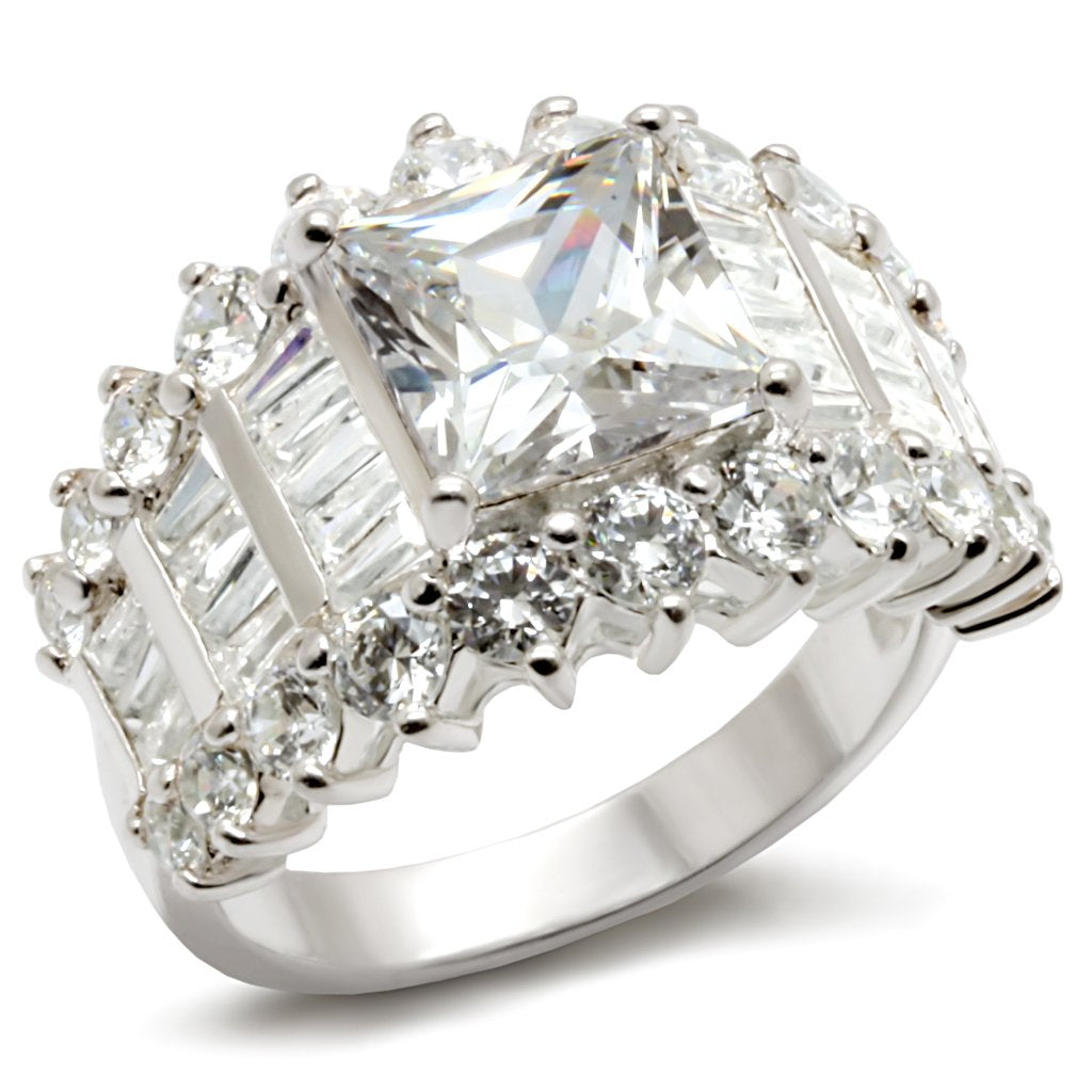 Rhodium 925 Sterling Silver Ring with AAA Grade CZ in Clear