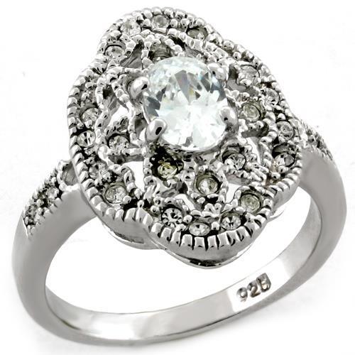 Rhodium 925 Sterling Silver Ring with AAA Grade CZ in Clear