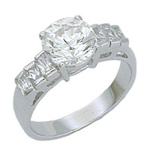 Rhodium 925 Sterling Silver Ring with AAA Grade CZ in Clear