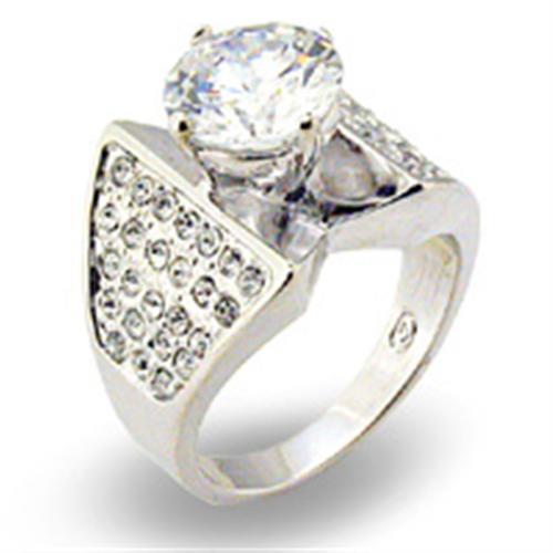 Rhodium 925 Sterling Silver Ring with AAA Grade CZ in Clear