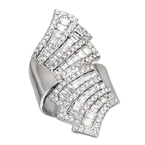 Rhodium 925 Sterling Silver Ring with Top Grade Crystal in Clear