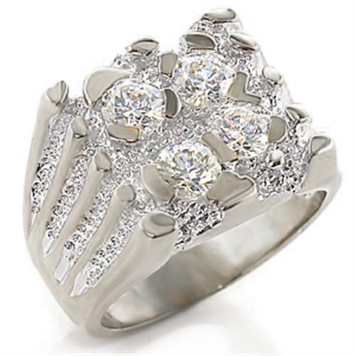 Rhodium 925 Sterling Silver Ring with AAA Grade CZ in Clear