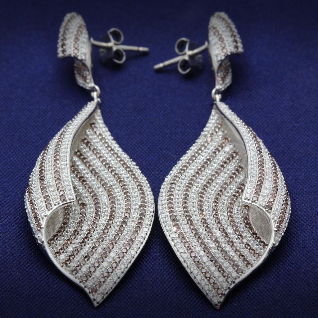 Rhodium 925 Sterling Silver Earrings with Assorted in Brown