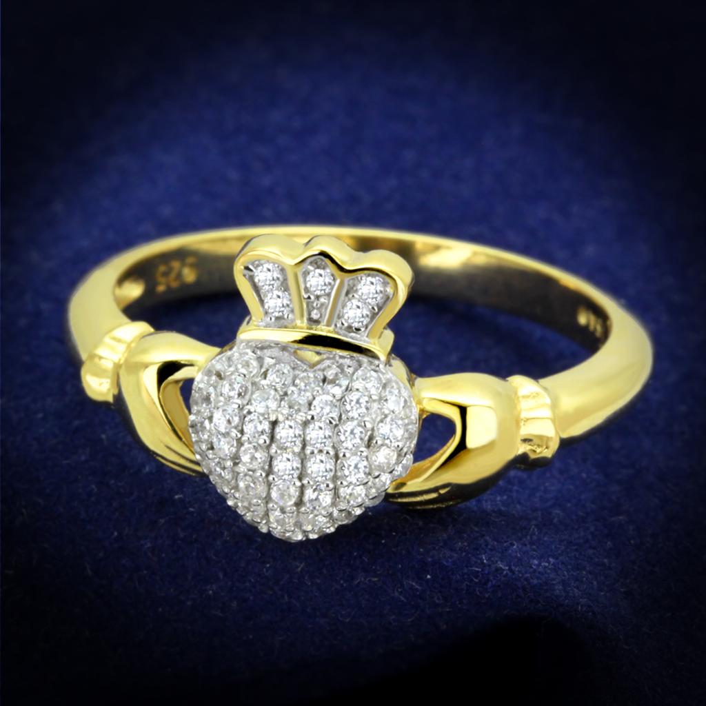 Gold+Rhodium 925 Sterling Silver Ring with AAA Grade CZ in Clear