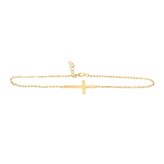 14k Yellow Gold Sideways Cross Chain Bracelet