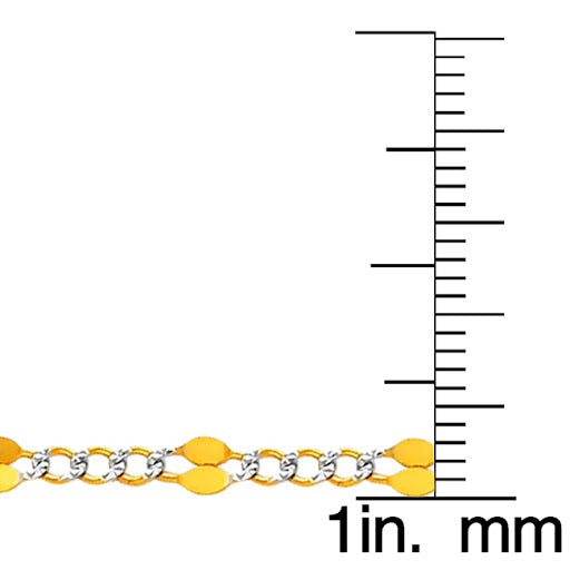 14k Two-tone Gold 3.2mm White Pave Stamped Figaro Chain Necklace