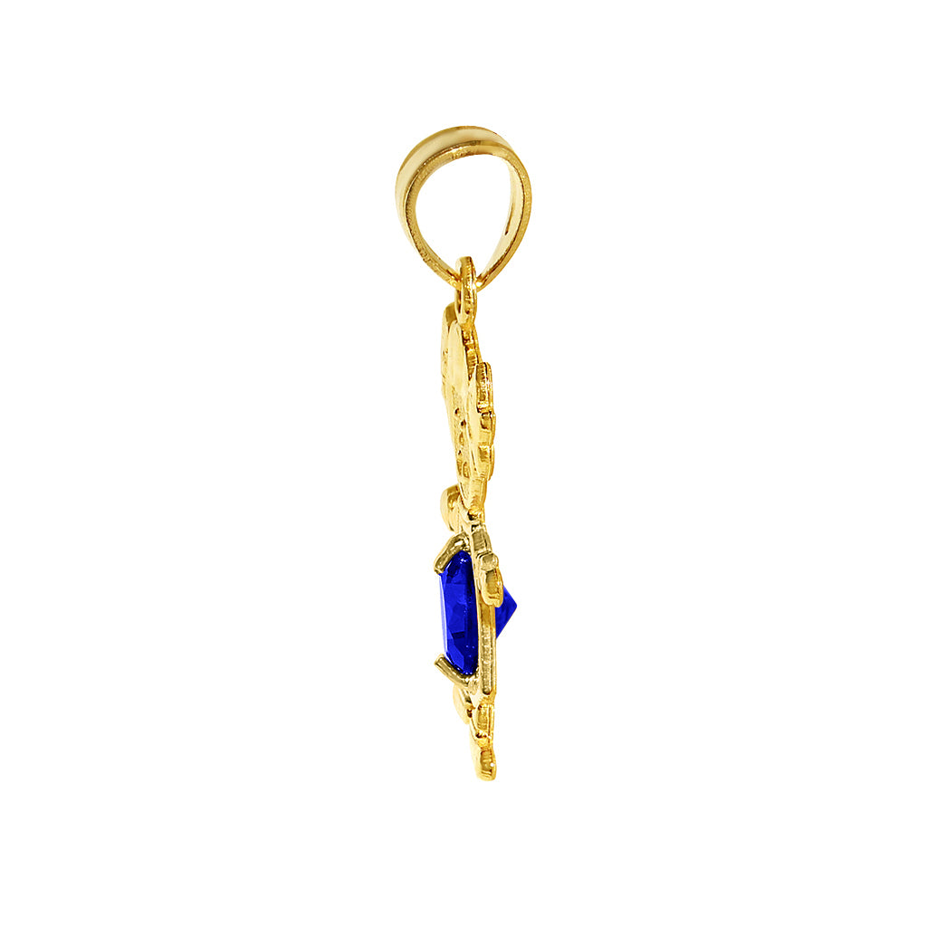 14k Yellow Gold Round-cut Cubic Zirconia September Birthstone Girl/Daughter Pendant with Square Wheat Chain