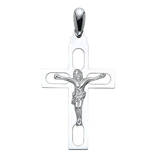14k White Gold Crucifix Religious Pendant