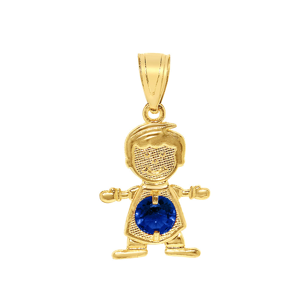 14k Yellow Gold Round-cut Cubic Zirconia September Birthstone Boy/Son Pendant with Square Wheat Chain