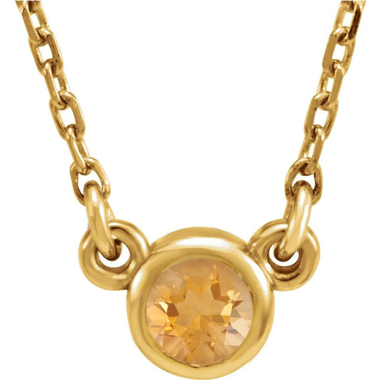 14k Yellow Gold 3 mm Round Natural Citrine Solitaire 16" Necklace