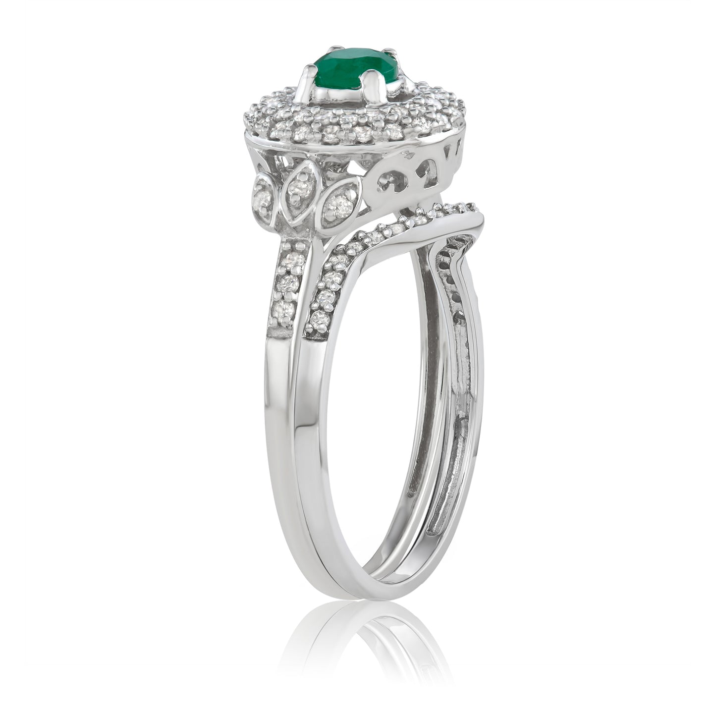 10K White Gold 0.61ct TW Emerald and Diamond Bridal Set