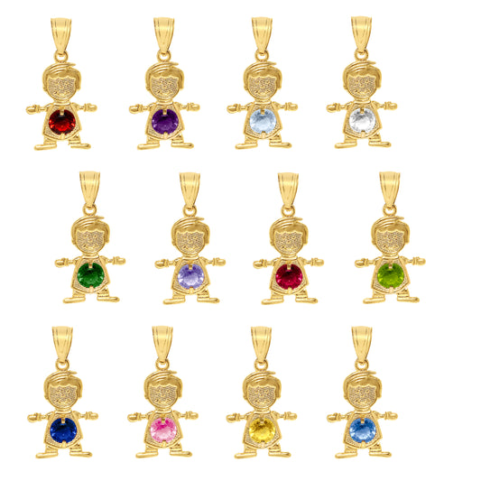 14k Yellow Gold Round-cut Cubic Zirconia Birthstone Boy/Son Pendant