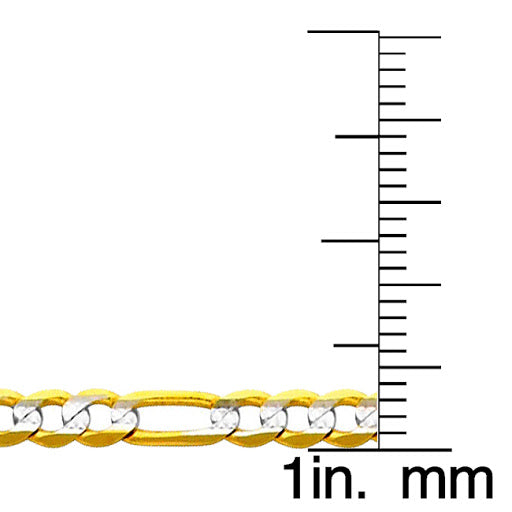 14k Two-tone Gold 3.1mm White Pave Light Figaro Unisex Chain Necklace