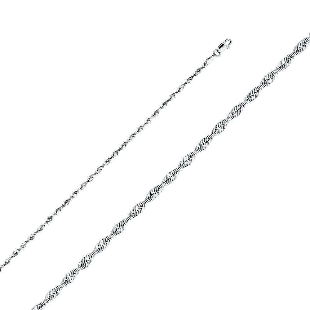 14k White Gold 2.5mm Light Diamond-cut Solid Rope Unisex Chain Necklace