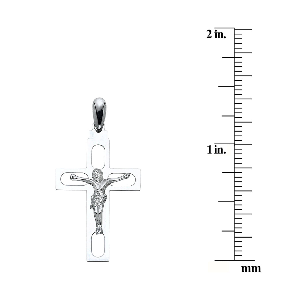 14k White Gold Crucifix Religious Pendant