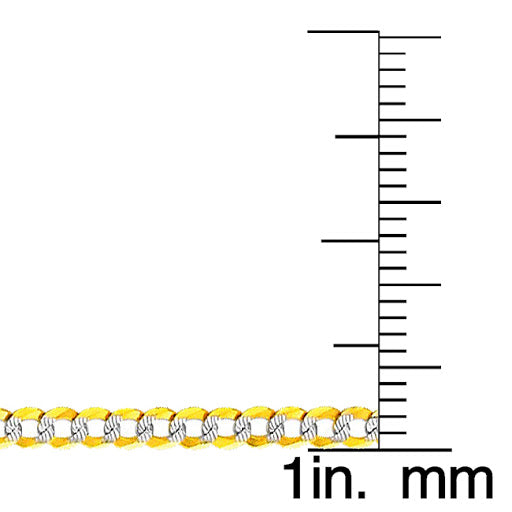 14k Two-tone Gold 2.7mm White Pave Cuban Unisex Chain Necklace