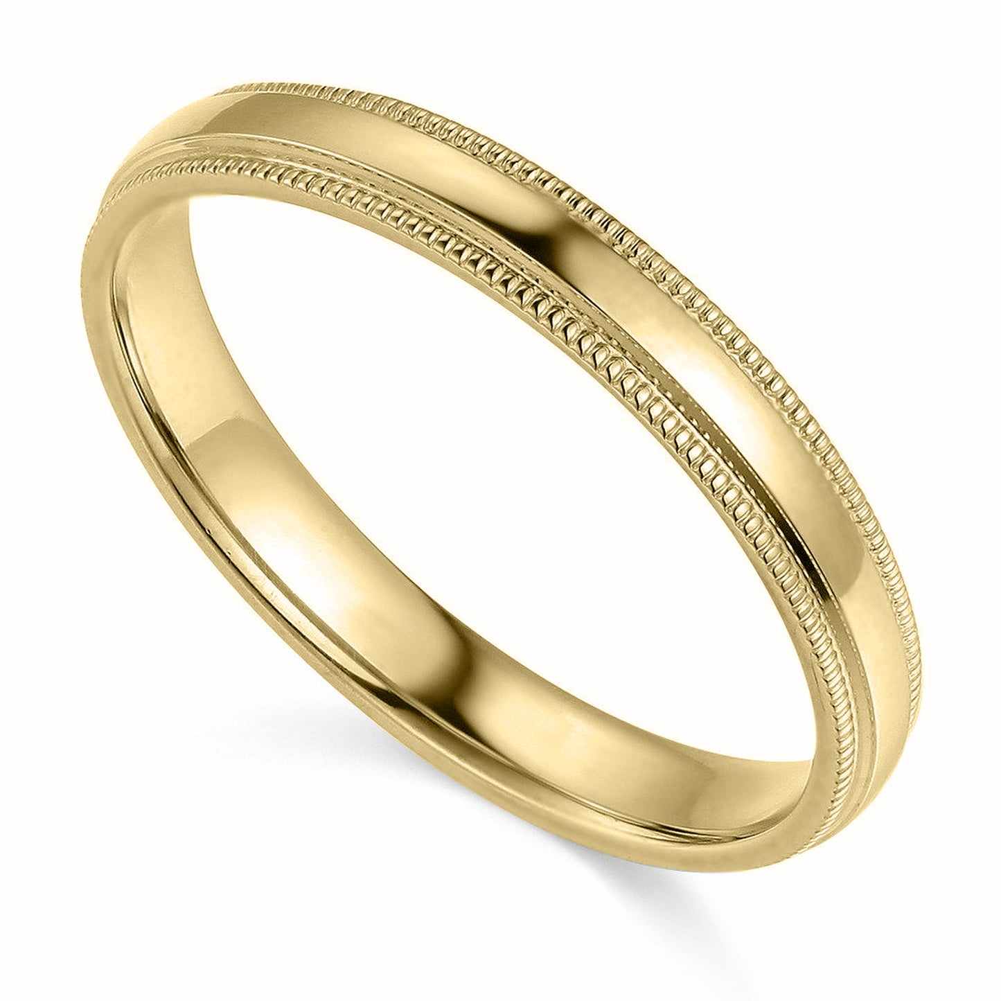 14k Yellow Gold 3mm Unisex Comfort-fit Polished Milgrain Wedding Band