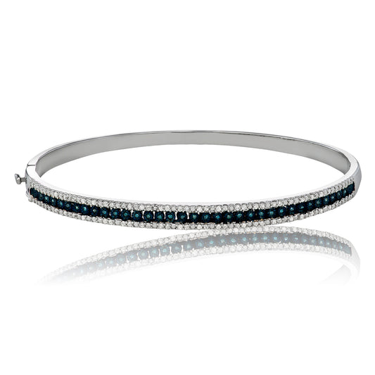 Sterling Silver 0.50ct TDW Blue and White Diamond 7 Inch Hinged Bangle Bracelet