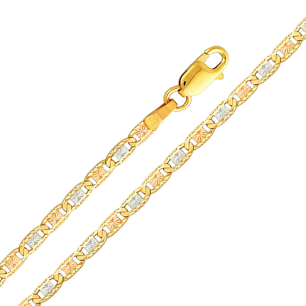 14k Tri-tone Gold 2.6mm Diamond-cut Valentino Ladies Chain Necklace