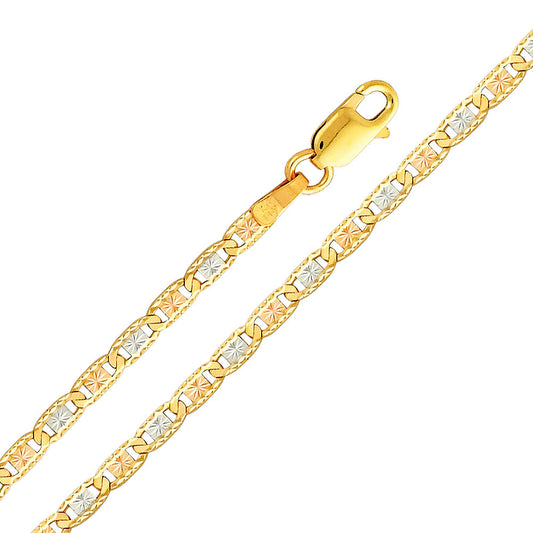 14k Tri-tone Gold 2.6mm Diamond-cut Valentino Ladies Chain Necklace
