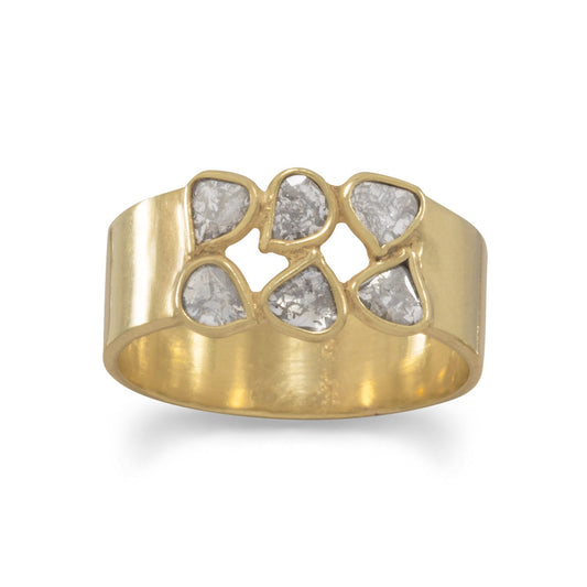 14k Goldplated Silver Genuine Polki Diamond Ring