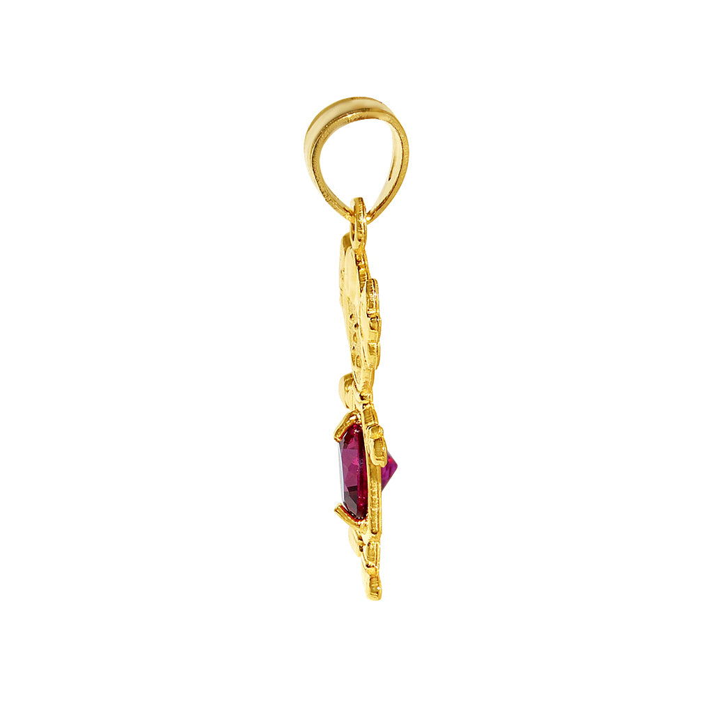 14k Yellow Gold Round-cut Cubic Zirconia July Birthstone Girl/Daughter Pendant with Square Wheat Chain
