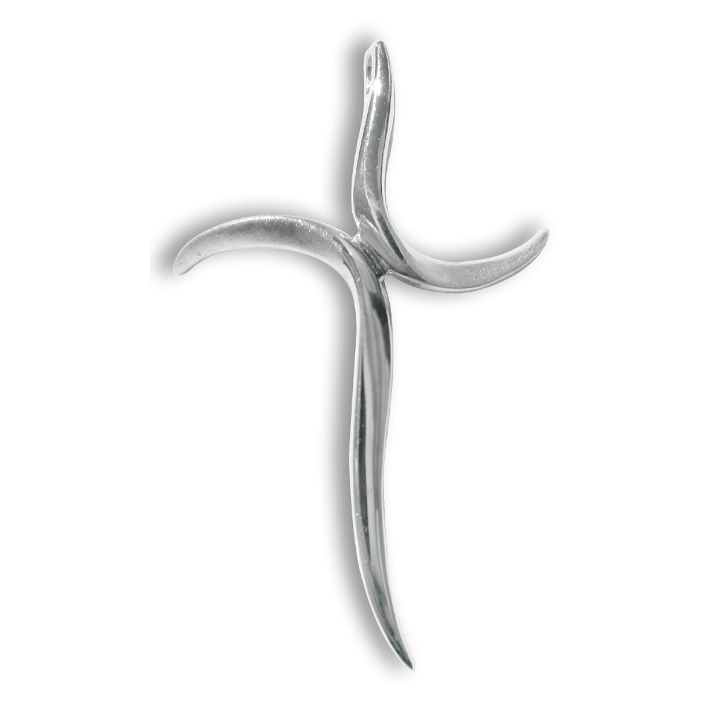 Sterling Silver Polished Double Crescent Religious Cross Pendant