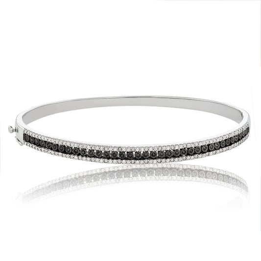 Sterling Silver 0.50ct TDW Black and White Diamond 7 Inch Hinged Bangle Bracelet