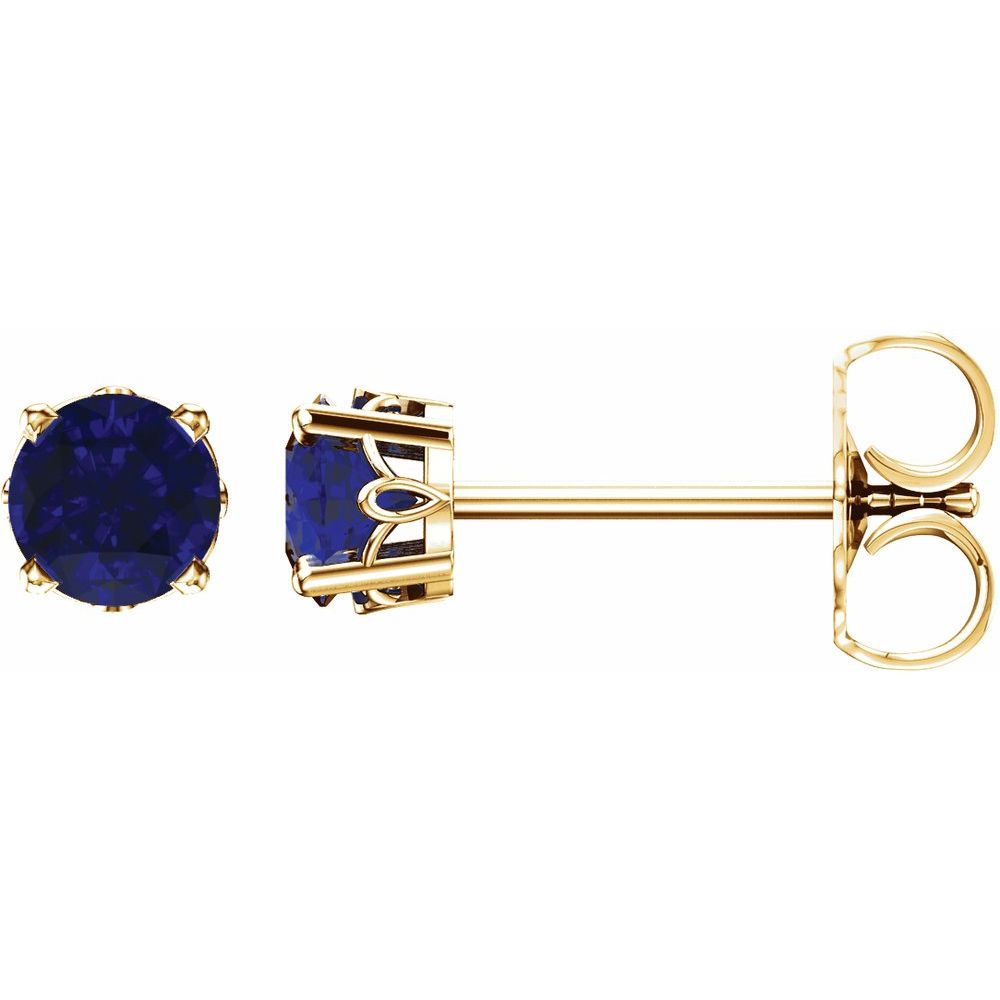 14k Yellow Gold Lab-Grown Sapphire 4-Prong Scroll Setting Stud Earrings