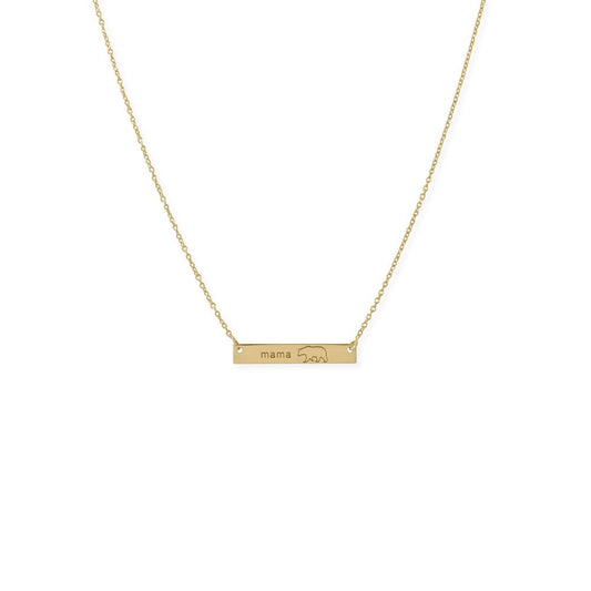 14k Yellow Goldplated Sterling Silver Mama Bear Bar Necklace