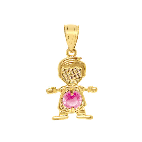 14k Yellow Gold Round-cut Cubic Zirconia Birthstone Boy/Son Pendant