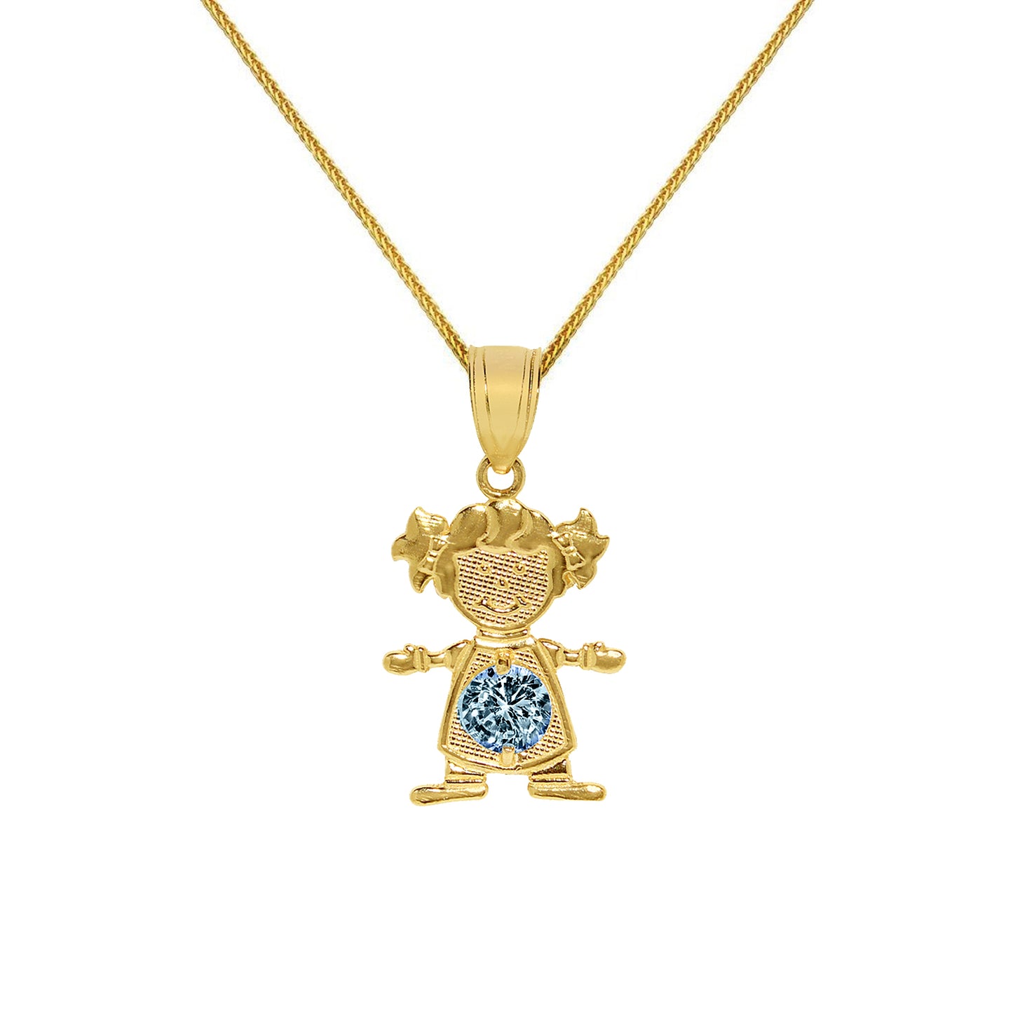 14k Yellow Gold Round-cut Cubic Zirconia December Birthstone Girl/Daughter Pendant with Square Wheat Chain