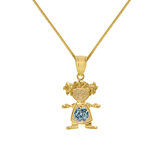 14k Yellow Gold Round-cut Cubic Zirconia December Birthstone Girl/Daughter Pendant with Square Wheat Chain