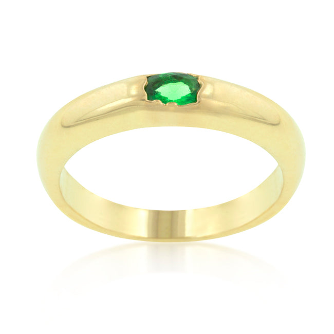 Precious Stars Goldtone Oval-Cut Green Cubic Zirconia Stackable Ring