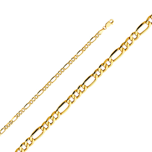 14k Yellow Gold 4.2mm Hollow Figaro Unisex Chain Necklace