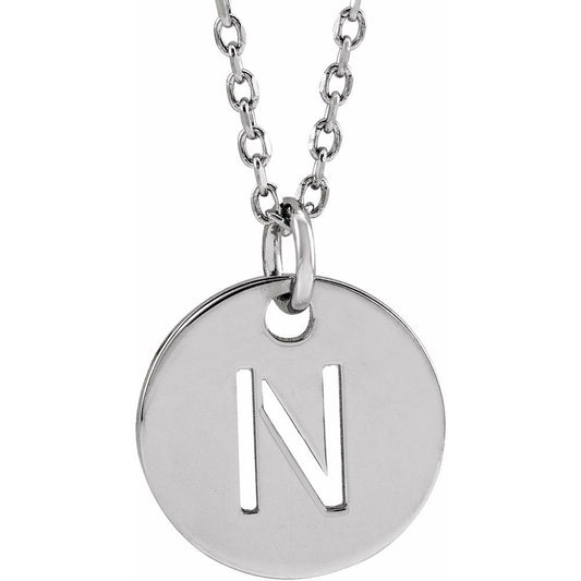 Sterling Silver Initial N Dangle Disc Necklace