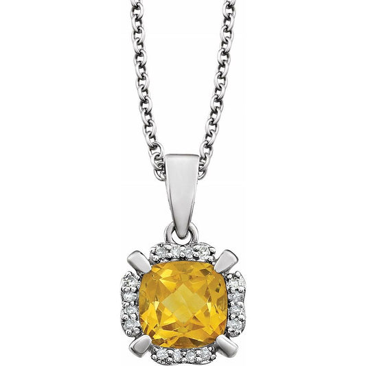 14k White Gold Natural Citrine & .05 CTW Natural Diamond 18" Necklace