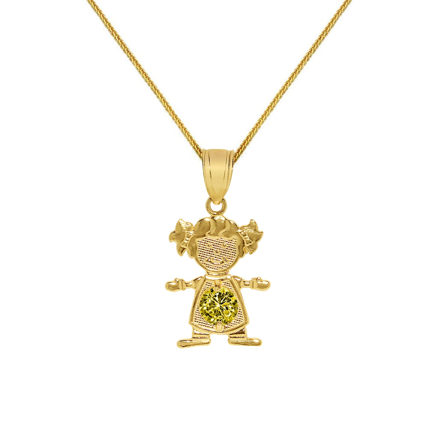 14k Yellow Gold Round-cut Cubic Zirconia November Birthstone Girl/Daughter Pendant with Square Wheat Chain