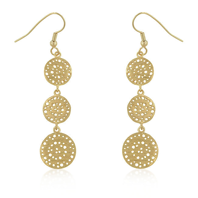 Precious Stars 18k Yellow Goldplated Textured 3-Disc Dangling Earrings