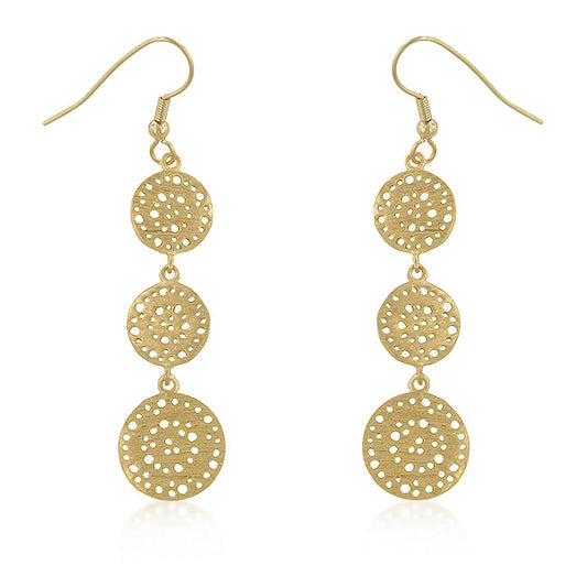 Precious Stars 18k Yellow Goldplated Textured 3-Disc Dangling Earrings