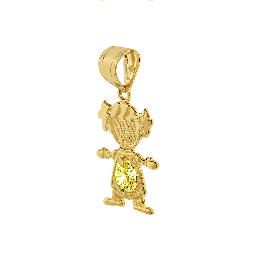 14k Yellow Gold Round-cut Cubic Zirconia November Birthstone Girl/Daughter Pendant with Square Wheat Chain