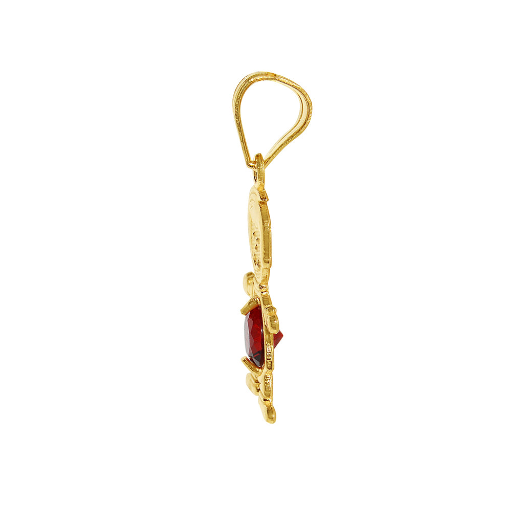 14k Yellow Gold Round-cut Cubic Zirconia January Birthstone Boy/Son Pendant with Square Wheat Chain