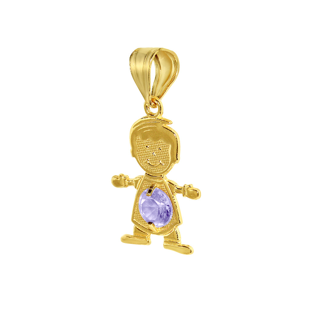 14k Yellow Gold Round-cut Cubic Zirconia June Birthstone Boy/Son Pendant with Square Wheat Chain