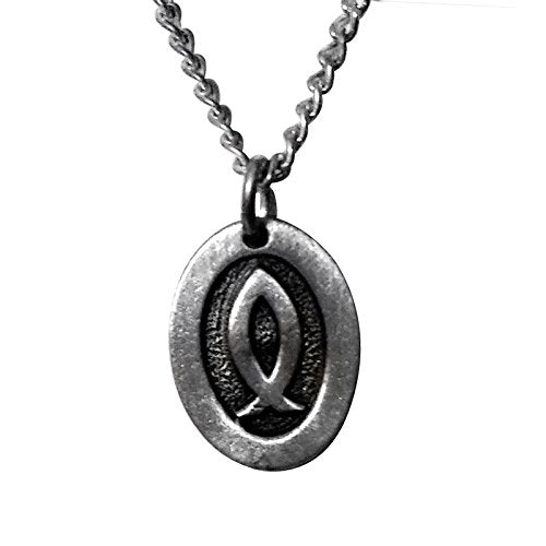 Sterling Silver Ichthys Fish Religious Medallion Pendant with Chain