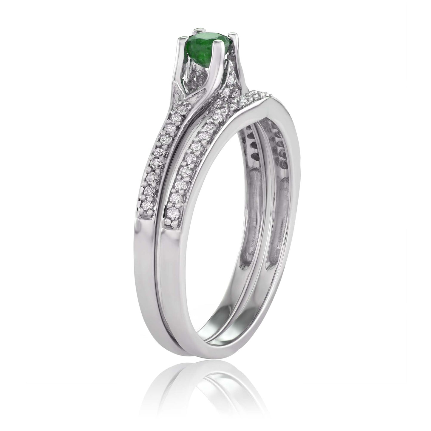 14K White Gold 0.50ct TW Emerald and Diamond Bridal Set