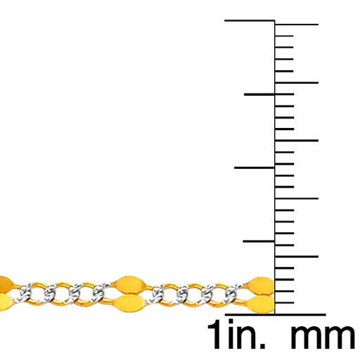 14k Two-tone Gold 3.2mm White Pave Stamped Figaro Chain Necklace