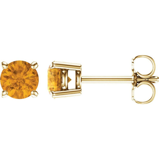 14k Yellow Gold 5 mm Natural Citrine Stud Earrings