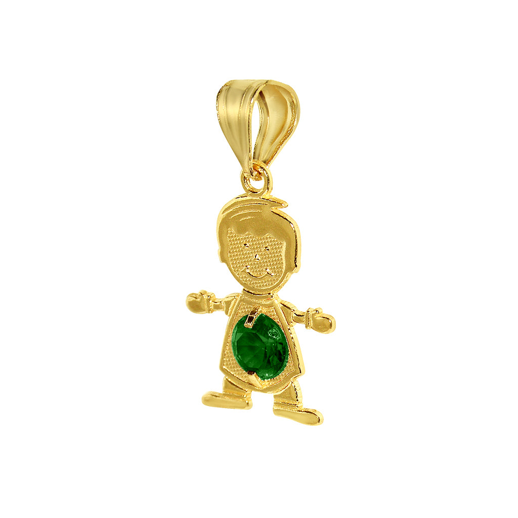 14k Yellow Gold Round-cut Cubic Zirconia Birthstone Boy/Son Pendant