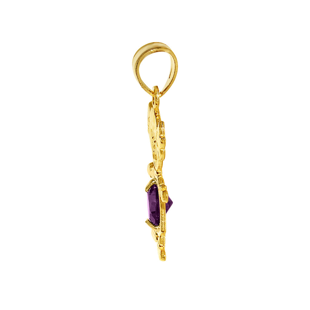 14k Yellow Gold Round-cut Cubic Zirconia February Birthstone Girl/Daughter Pendant with Square Wheat Chain