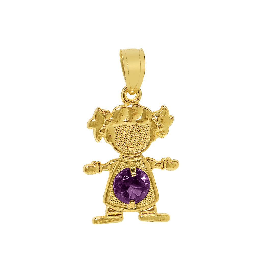 14k Yellow Gold Round-cut Cubic Zirconia February Birthstone Girl/Daughter Pendant with Square Wheat Chain